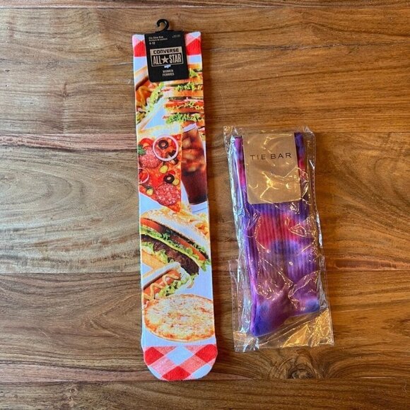 NWT Converse All-Star Fast Food & Tie Bar Tie Dye Sock Bundle x2 - Picture 2 of 3